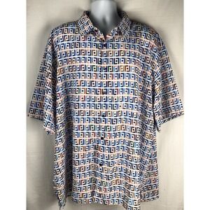 Bassiri Men's 5XL Short Sleeve Button Up Relaxed Vibrant Geometric Print Shirt